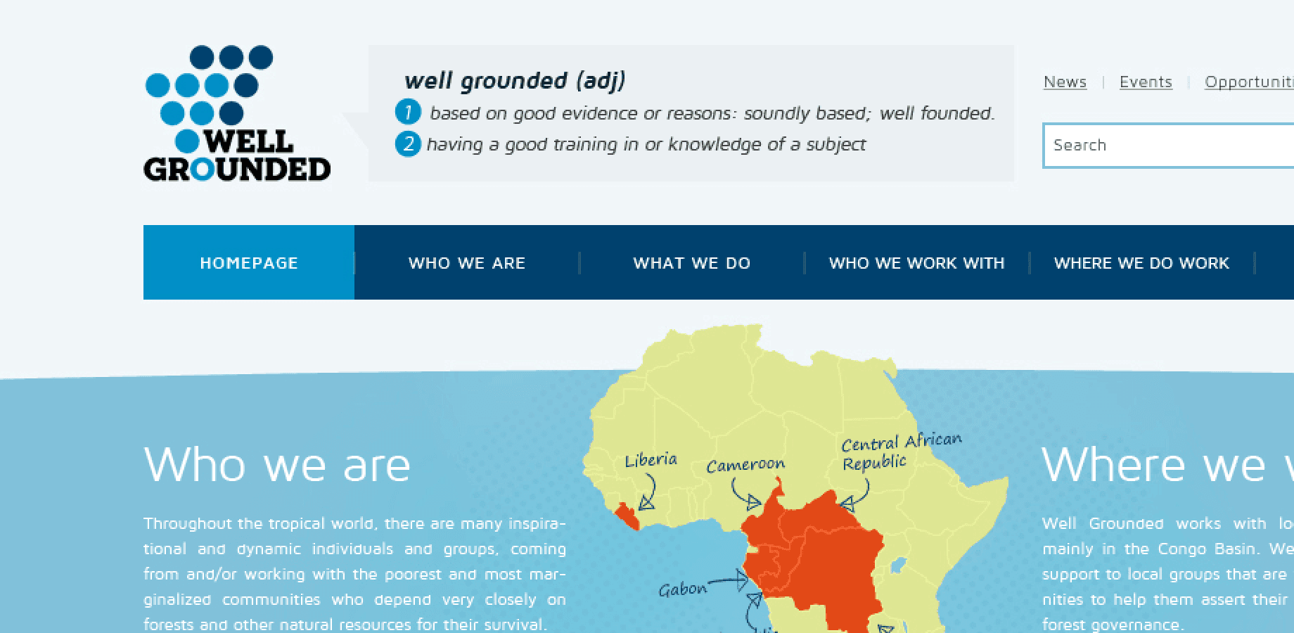 Screenshot of the Well Grounded homepage