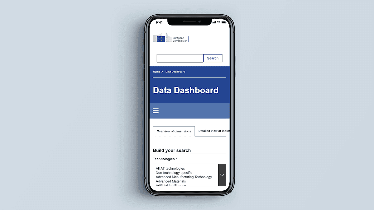 Screenshot of the ATI dashboard homepage on a mobile phone