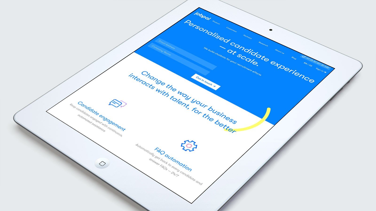 Screenshot of the Jobpal homepage on a tablet