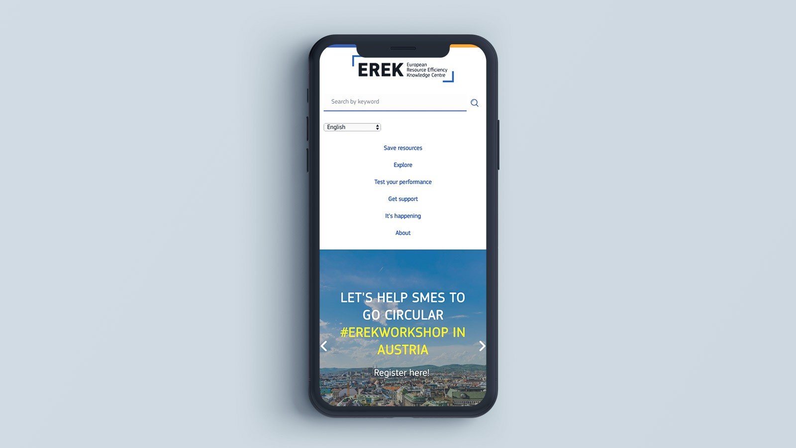 Screenshot of the EREK homepage on a laptop