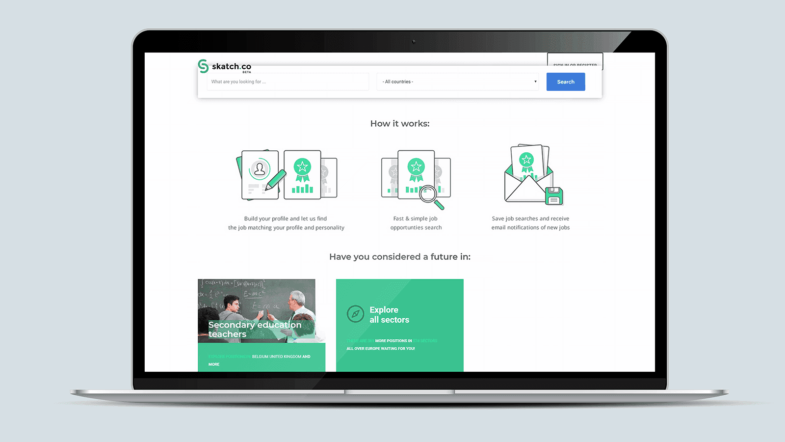 Screenshot of the Skatch.co homepage on a laptop