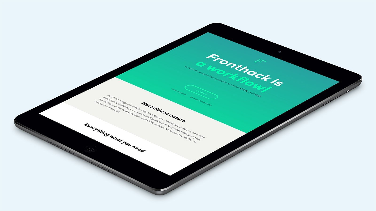 Screenshot of the Fronthack homepage on a tablet