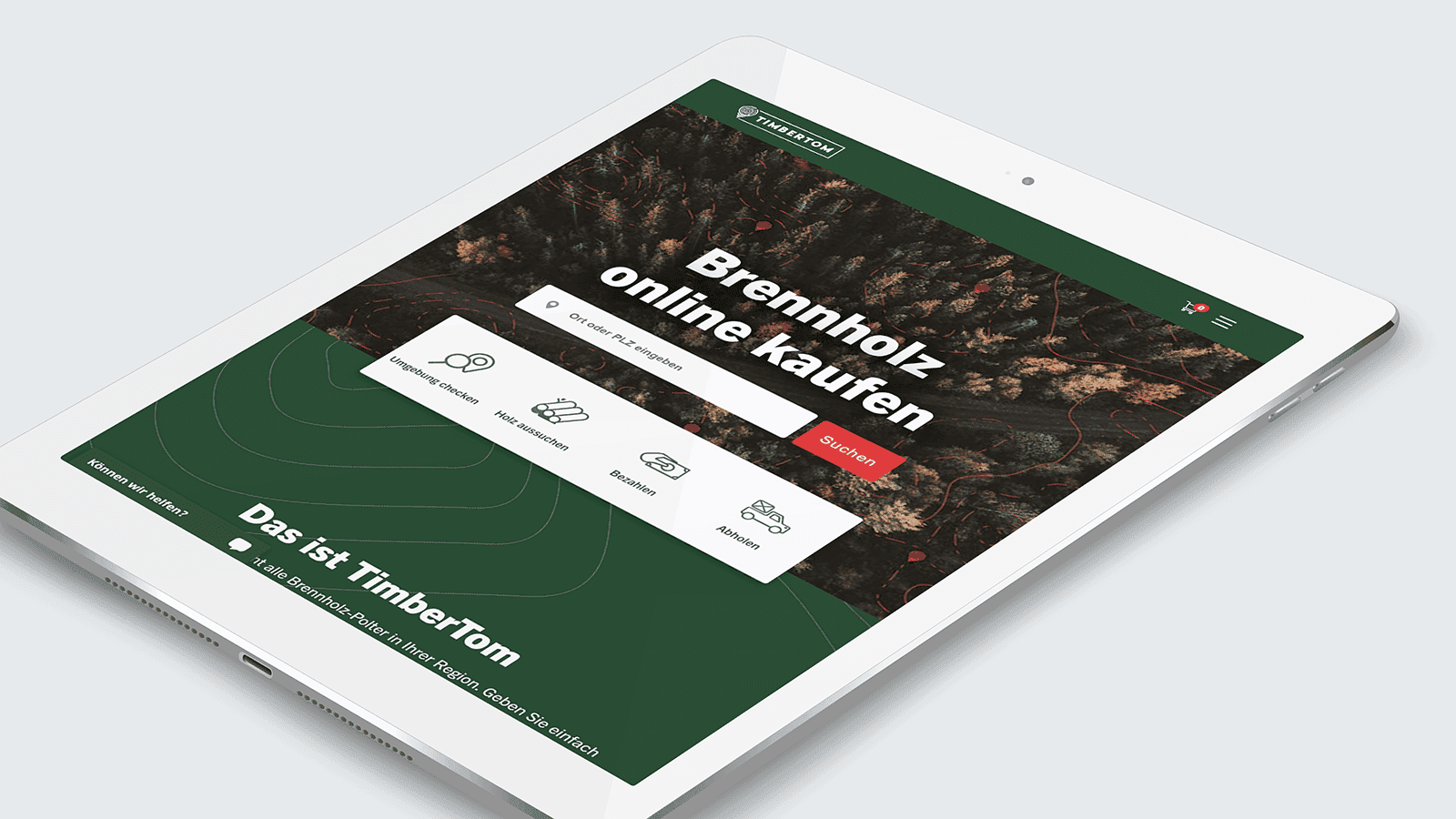 Screenshot of the TimberTom homepage on a tablet