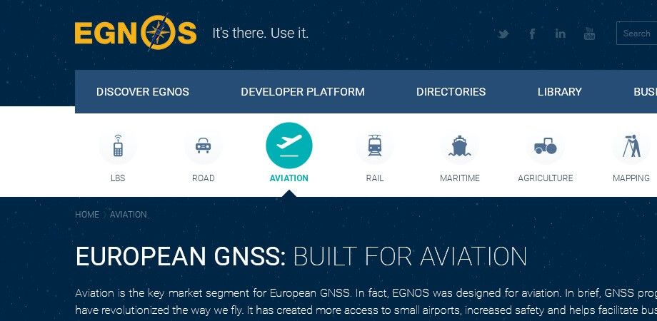 Screenshot of the EGNOS Portal homepage
