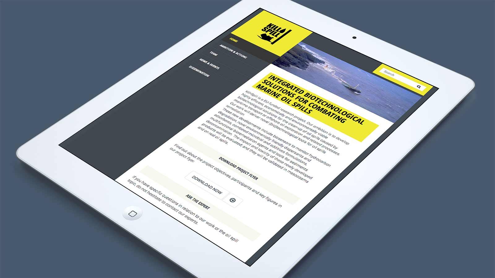Screenshot of the Kill Spill homepage on a tablet