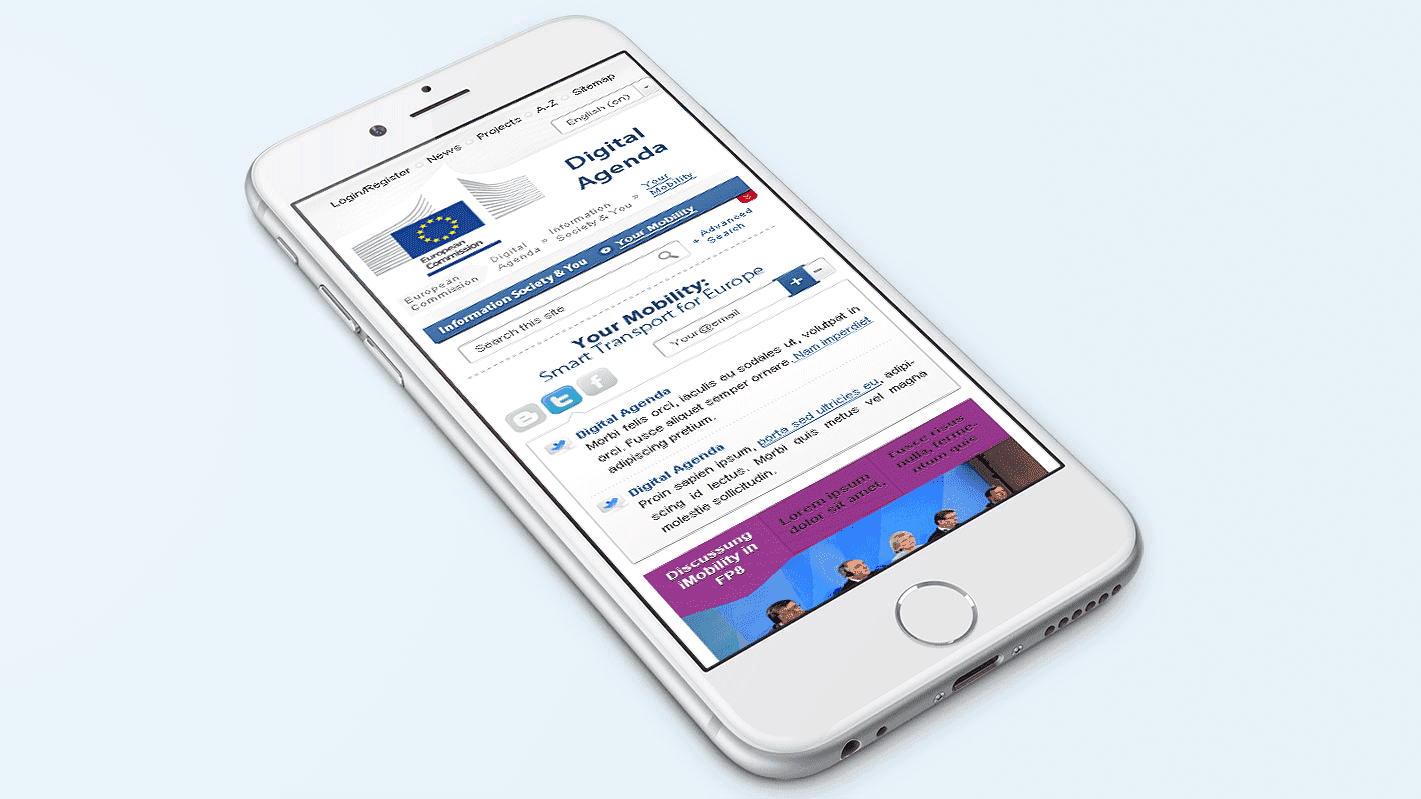 Screenshot of the Digital Agenda for Europe homepage on a mobile phone