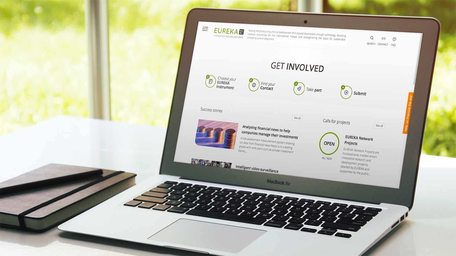 Screenshot of the EUREKA Network homepage on a laptop