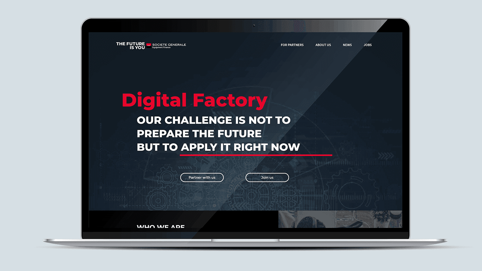 Screenshot of the SGEF Digital Factory homepage on a laptop