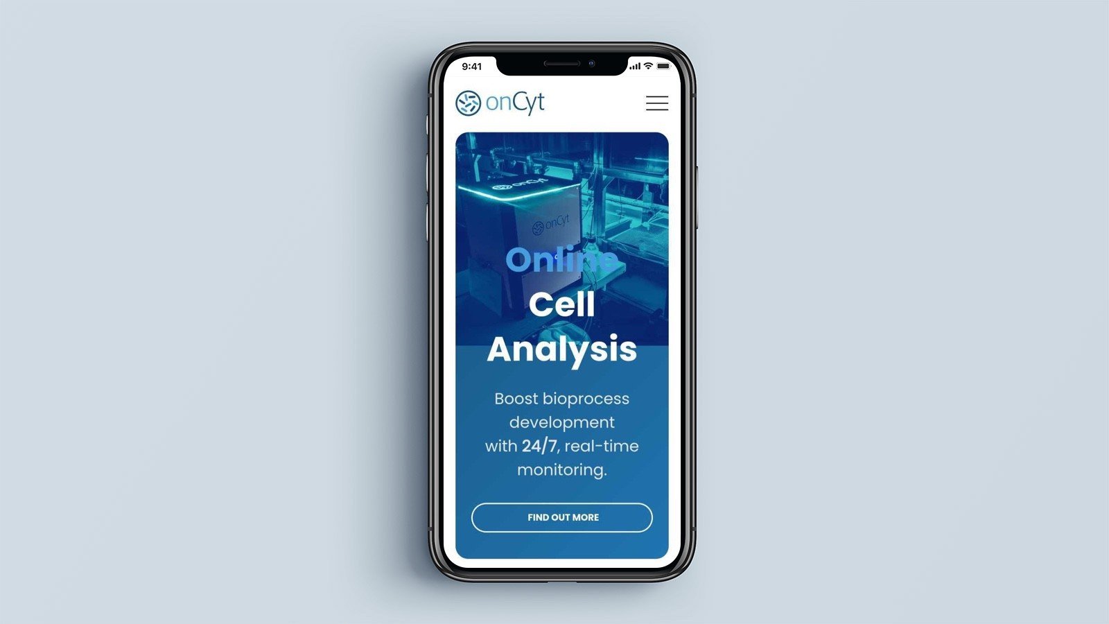 Screenshot of the onCyt homepage on a mobile phone