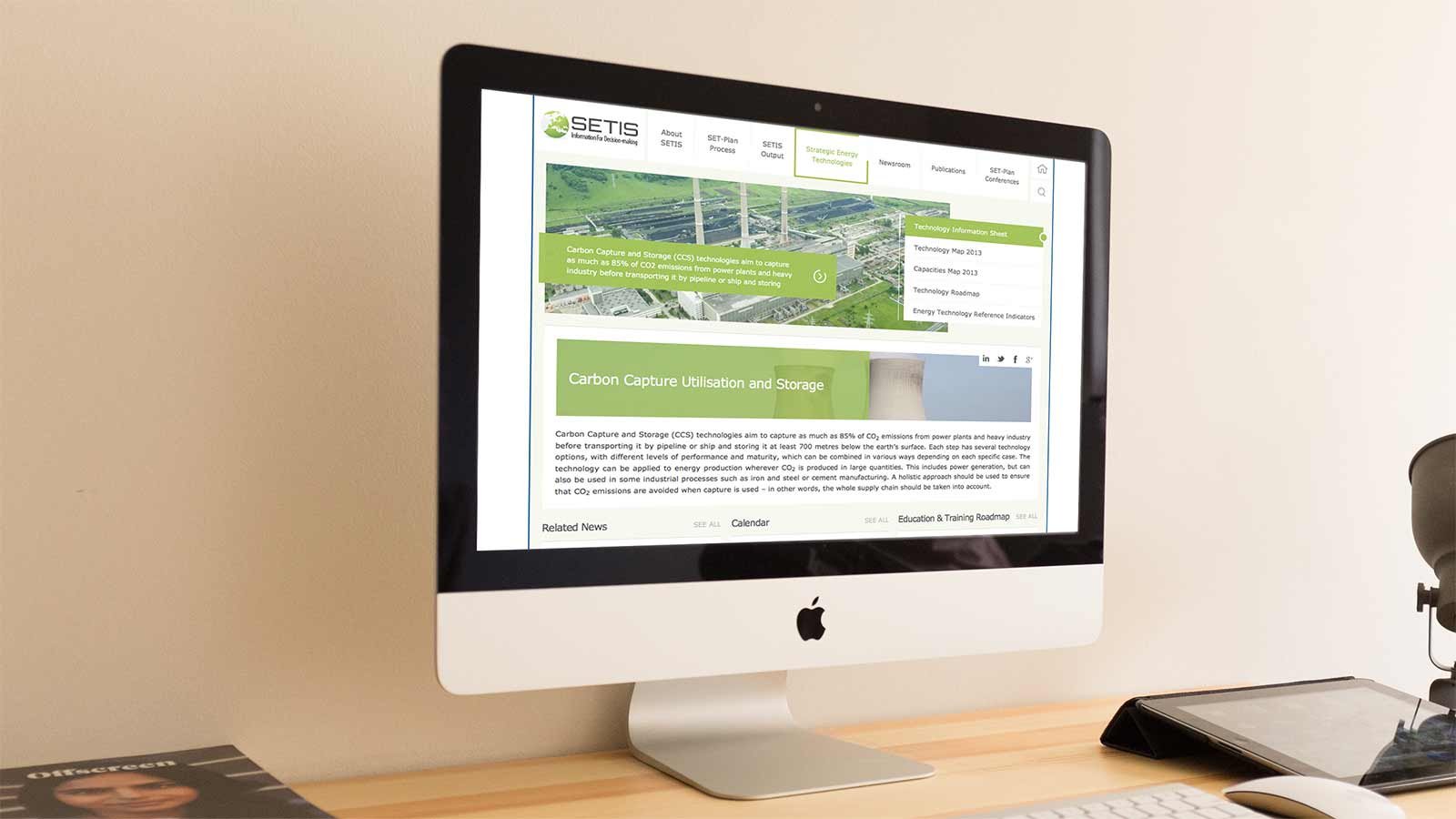 Screenshot of the SETIS homepage on a laptop