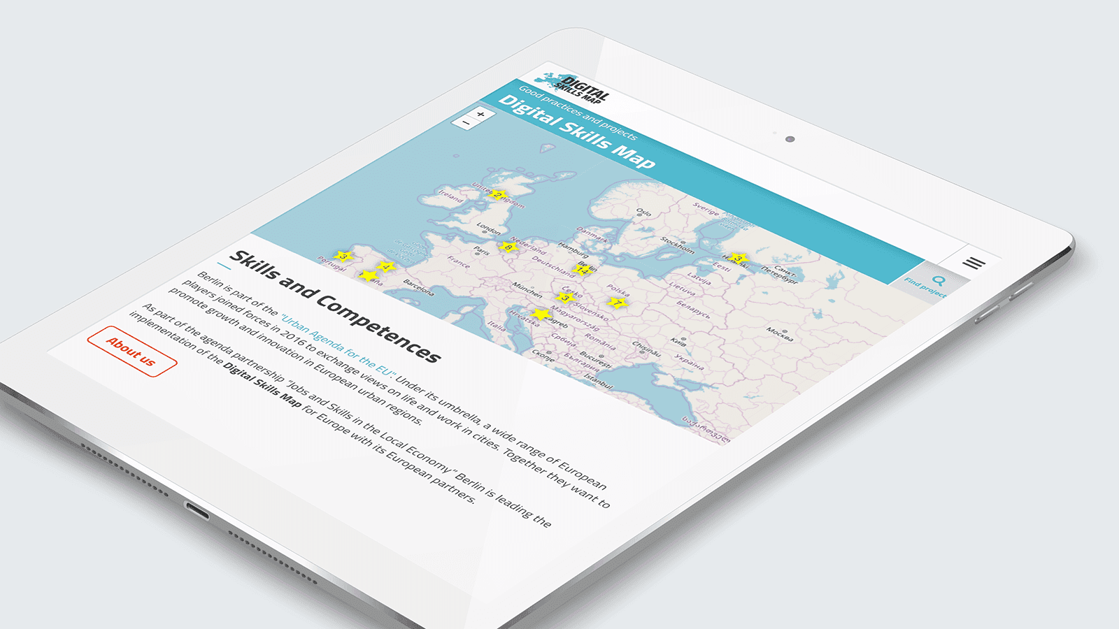 Screenshot of the Digital Skills Map homepage on a tablet