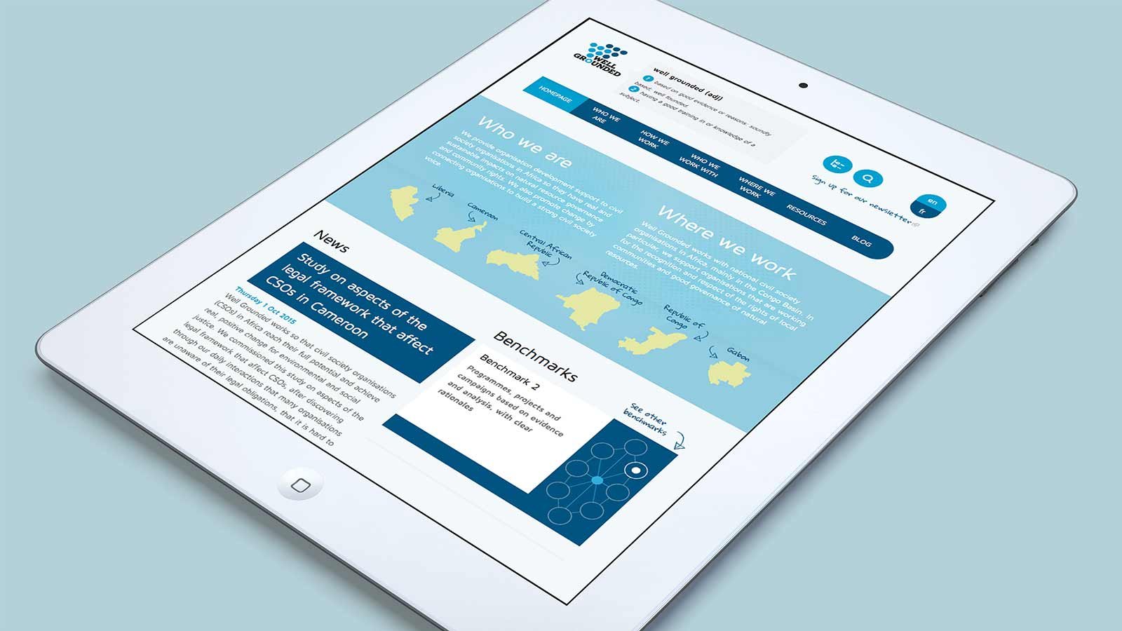 Screenshot of the Well Grounded homepage on a tablet