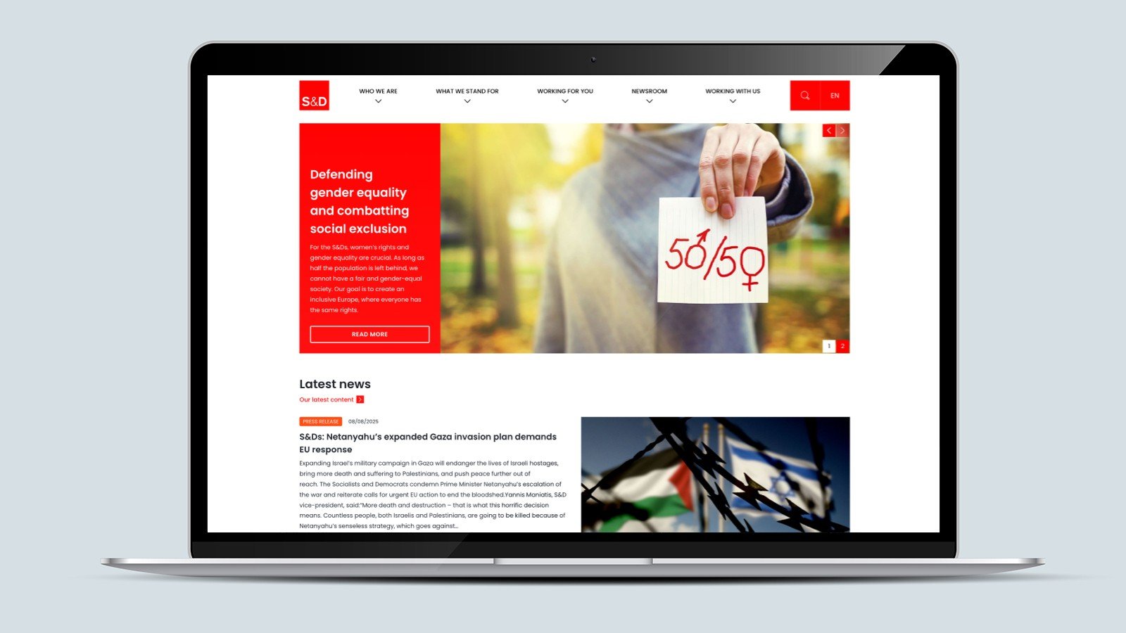 Screenshot of the Socialists and Democrats homepage on a laptop