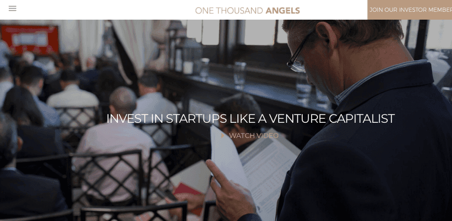 Screenshot of the 1000 Angels homepage