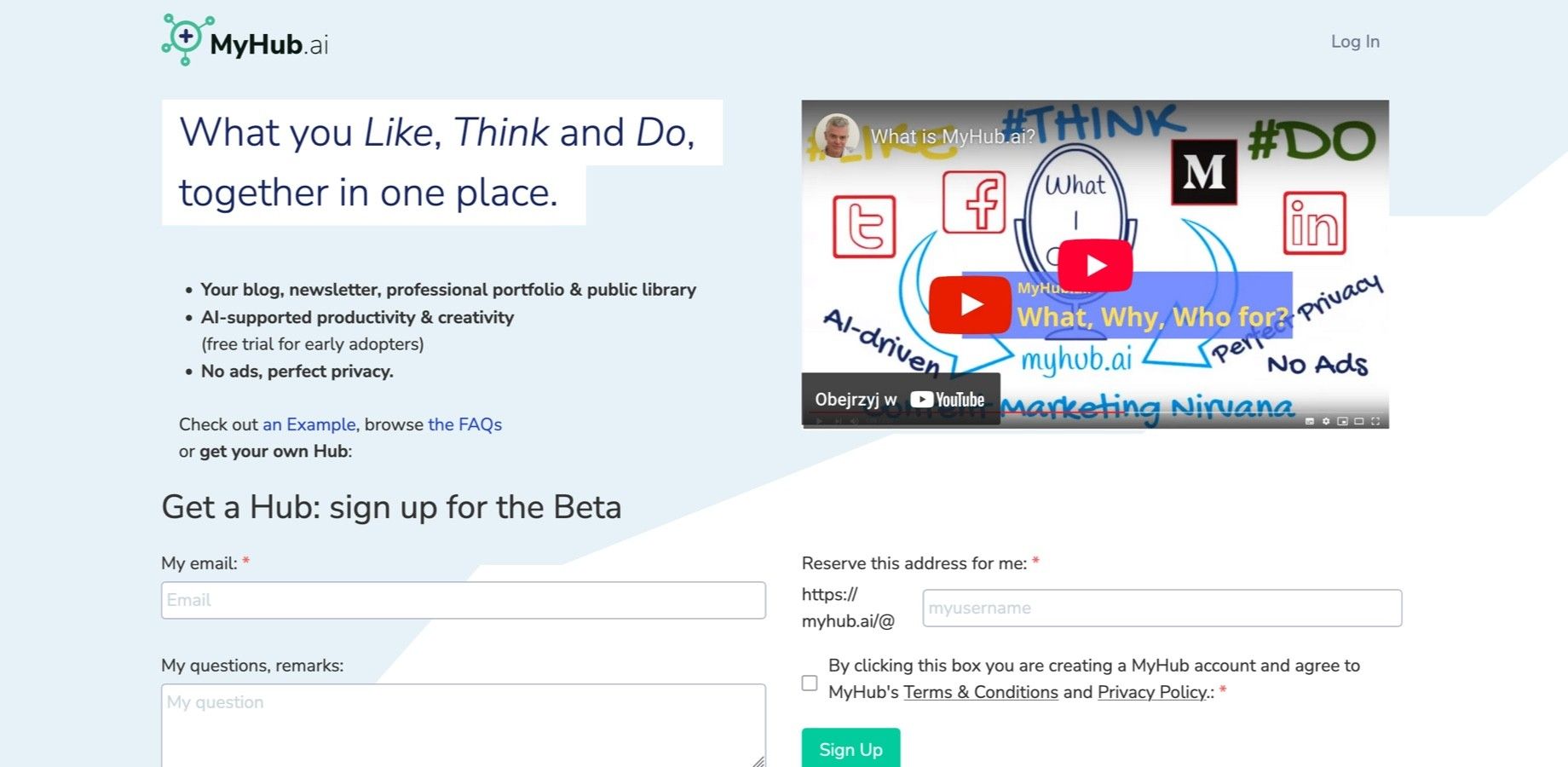 Screenshot of the MyHub.ai homepage