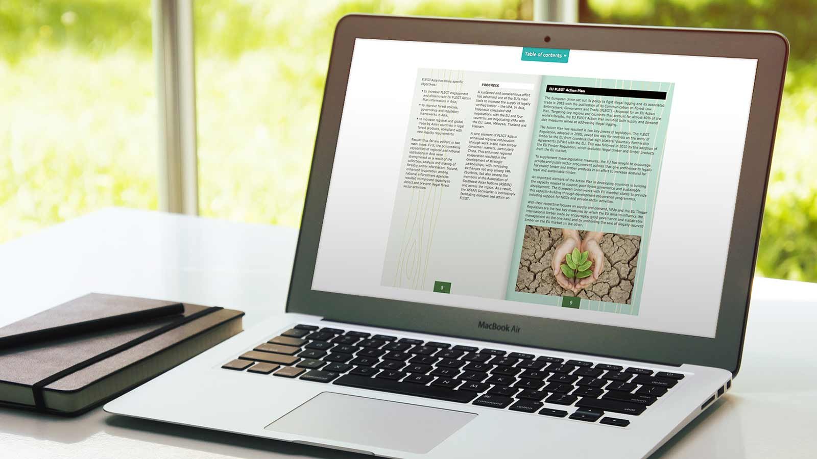 Screenshot of the FLEGT Asia - Flipbook homepage on a tablet