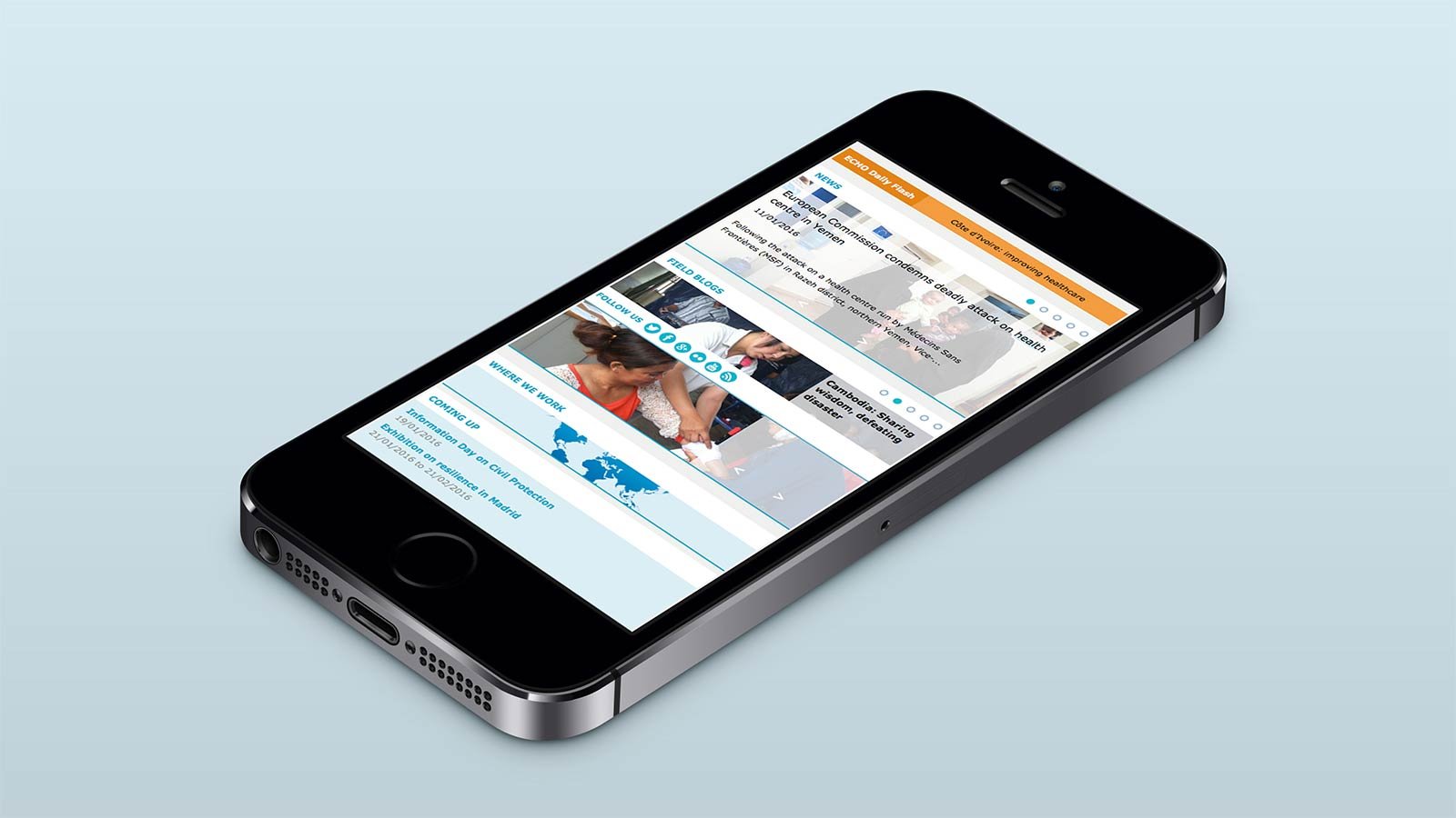 Screenshot of the DG ECHO homepage on a mobile phone