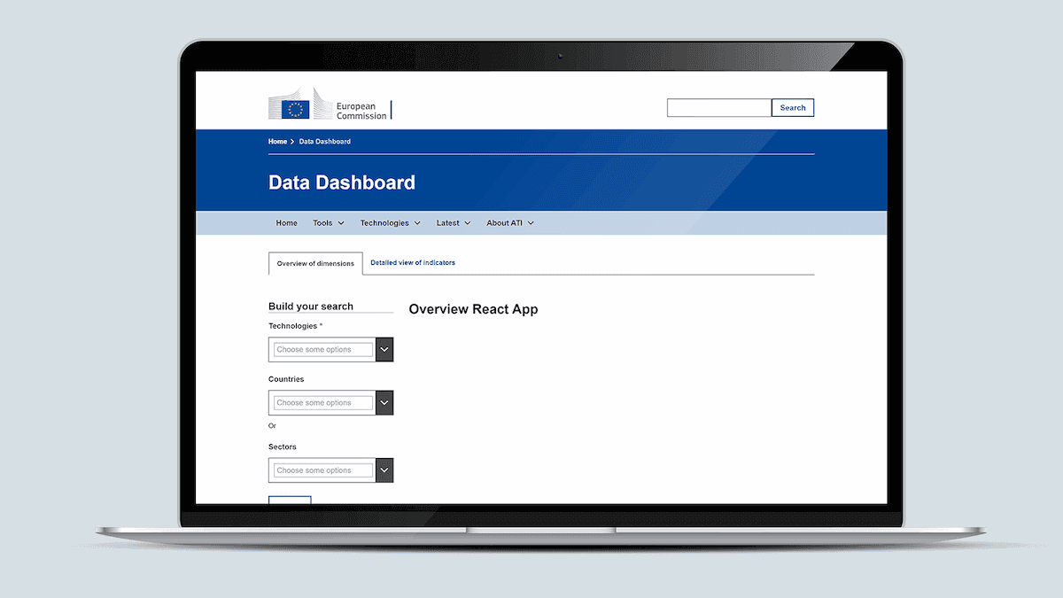 Screenshot of the ATI dashboard homepage on a laptop