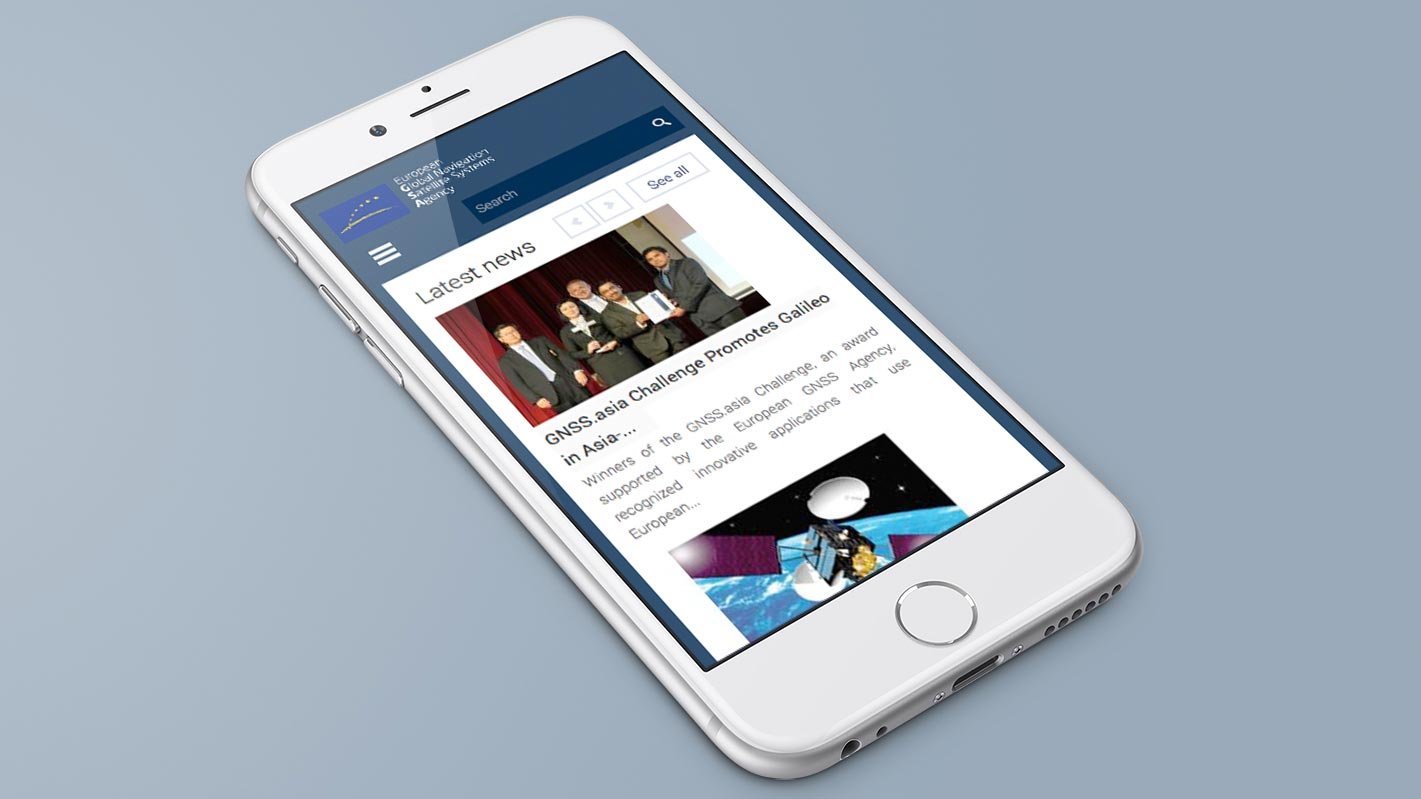 Screenshot of the GNSS Agency homepage on a mobile phone