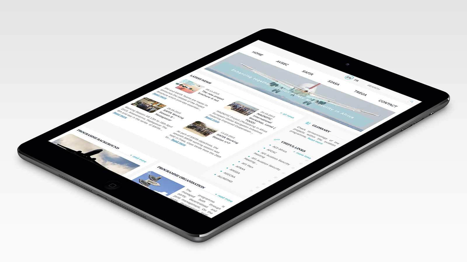 Screenshot of the Aviation Africa-EU homepage on a tablet