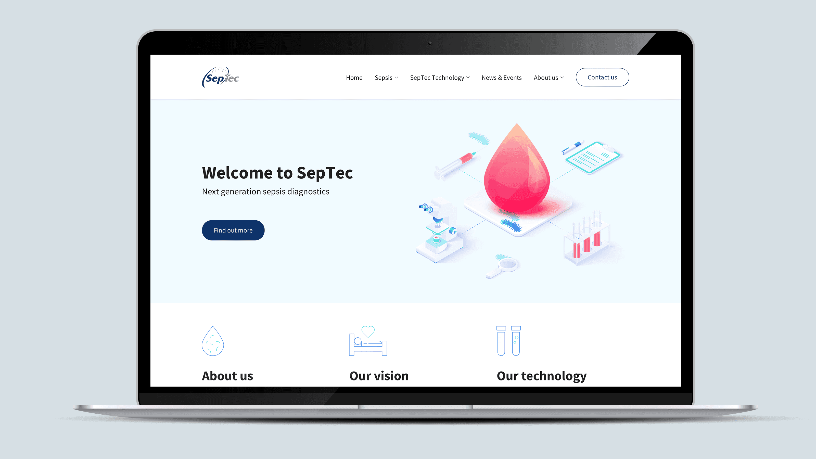 Screenshot of the Septec homepage on a laptop
