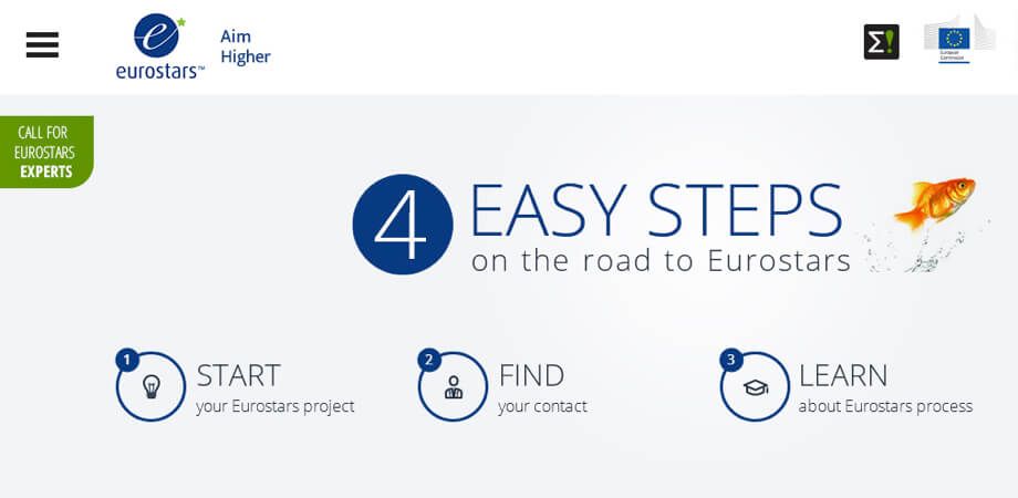 Screenshot of the Eurostars homepage