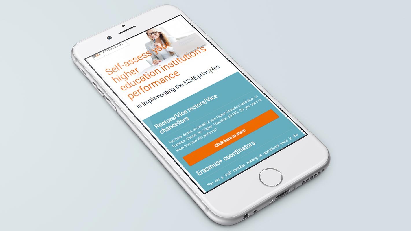 Screenshot of the Erasmus Charter For Higher Education homepage on a mobile phone