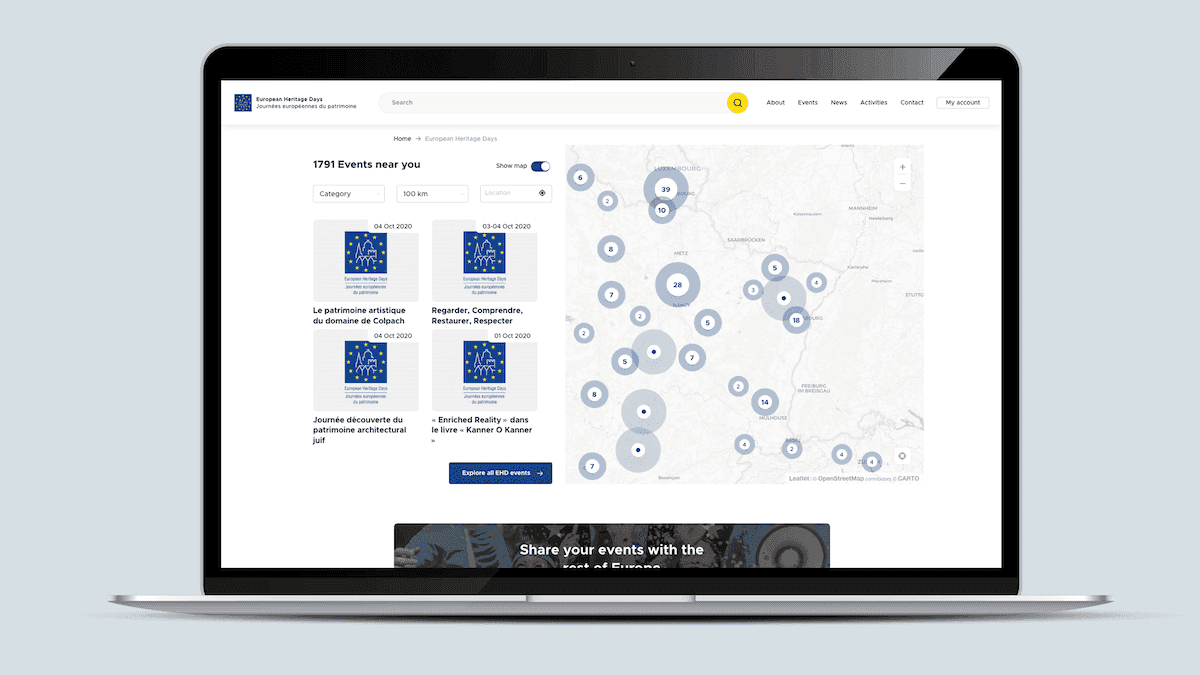 Screenshot of the European Heritage Days homepage on a laptop