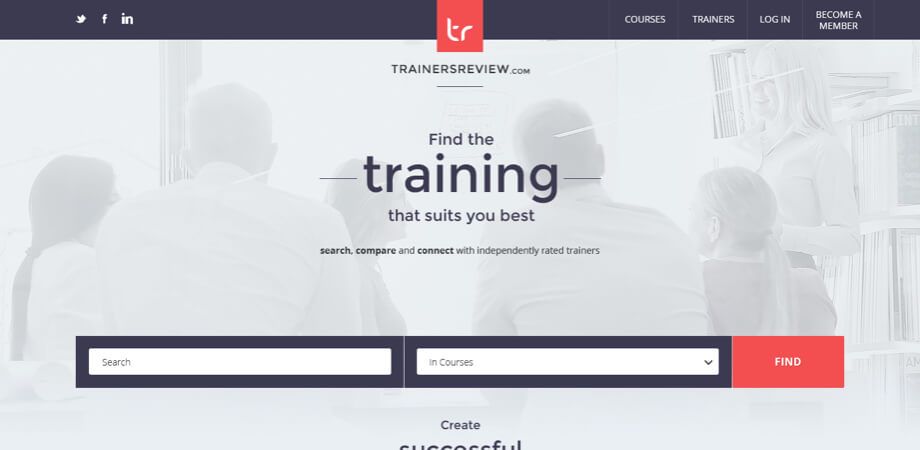 Screenshot of the Trainersreview.com homepage