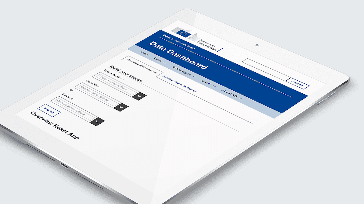 Screenshot of the ATI dashboard homepage on a tablet