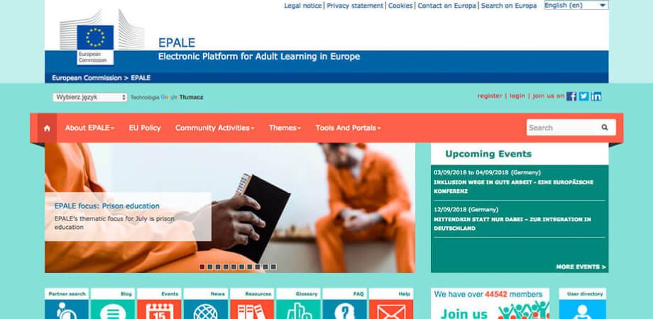 Screenshot of the EPALE homepage