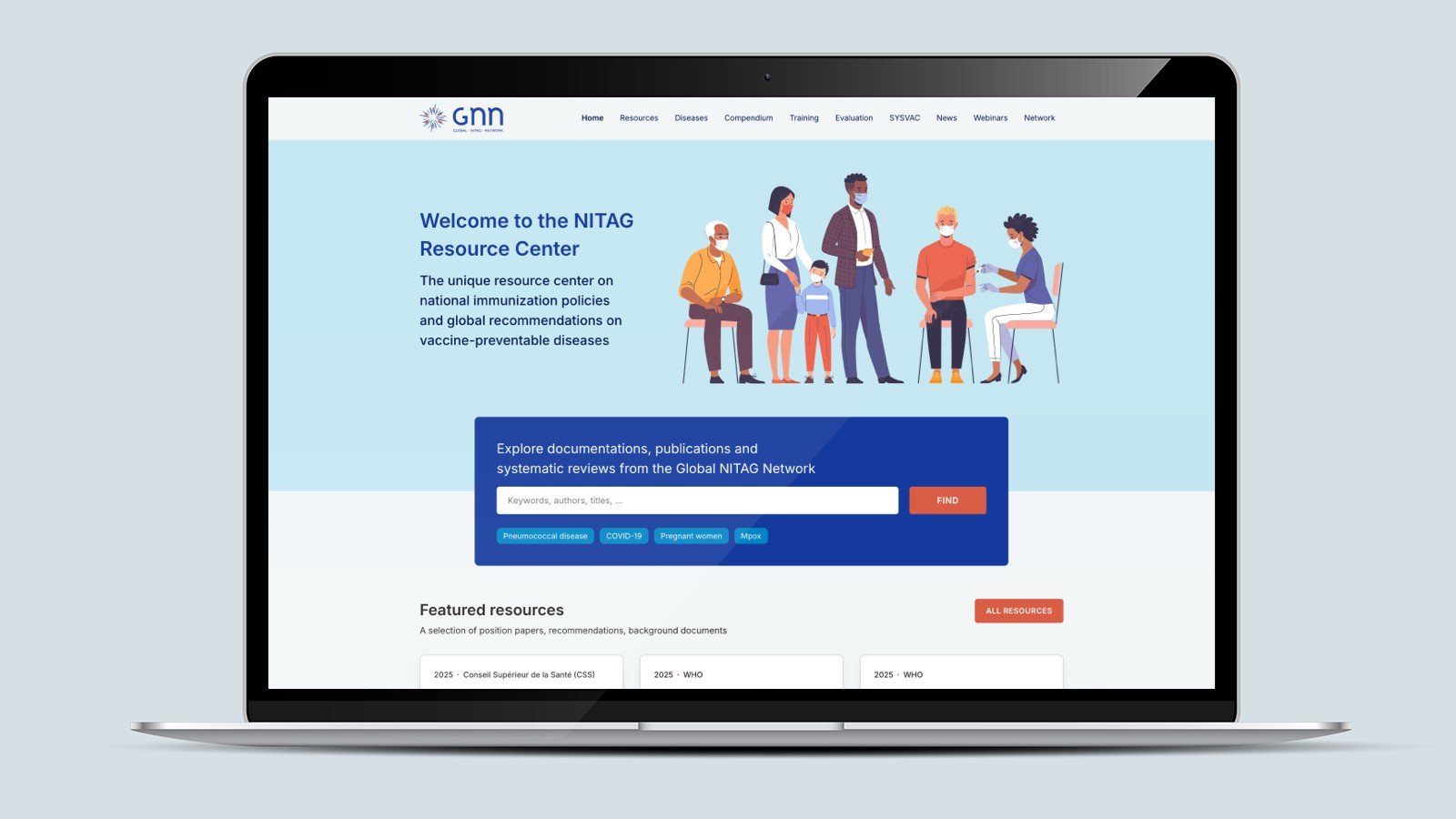 Screenshot of the NITAG (WHO) homepage on a laptop