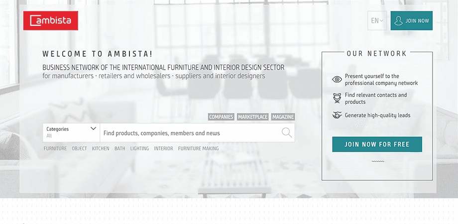 Screenshot of the Ambista homepage