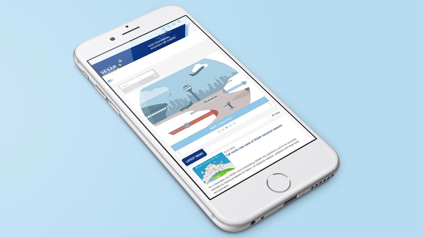 Screenshot of the SESAR Joint Undertaking homepage on a mobile phone
