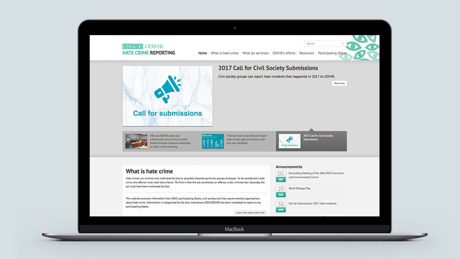 Screenshot of the Hate Crime Reporting Website homepage on a mobile phone