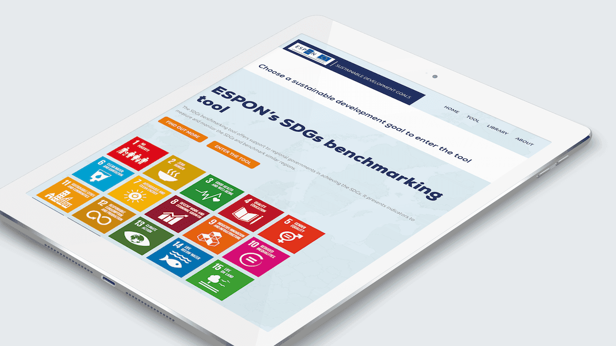 Screenshot of the ESPON homepage on a tablet