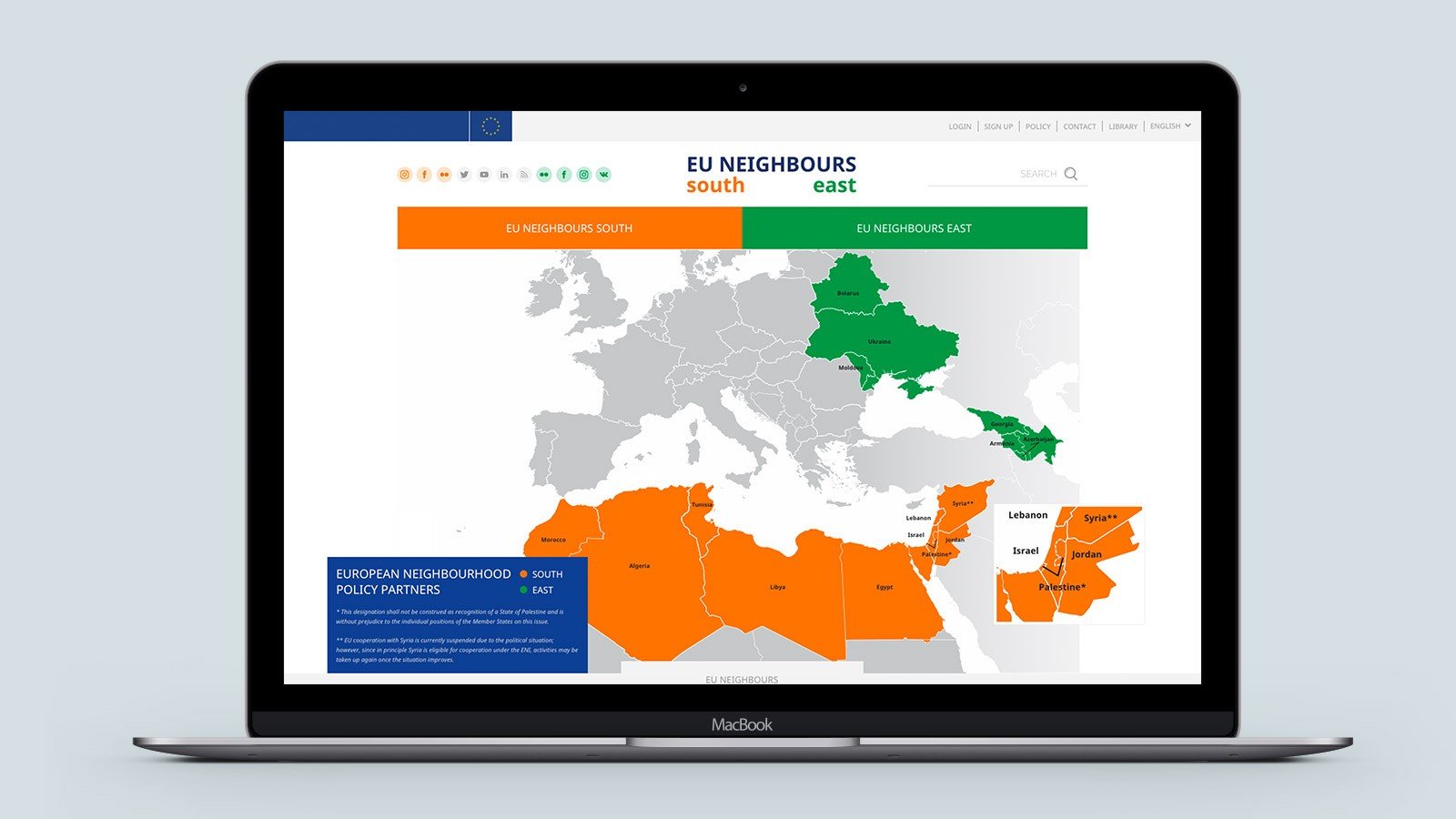 Screenshot of the EU Neighbours homepage on a mobile phone