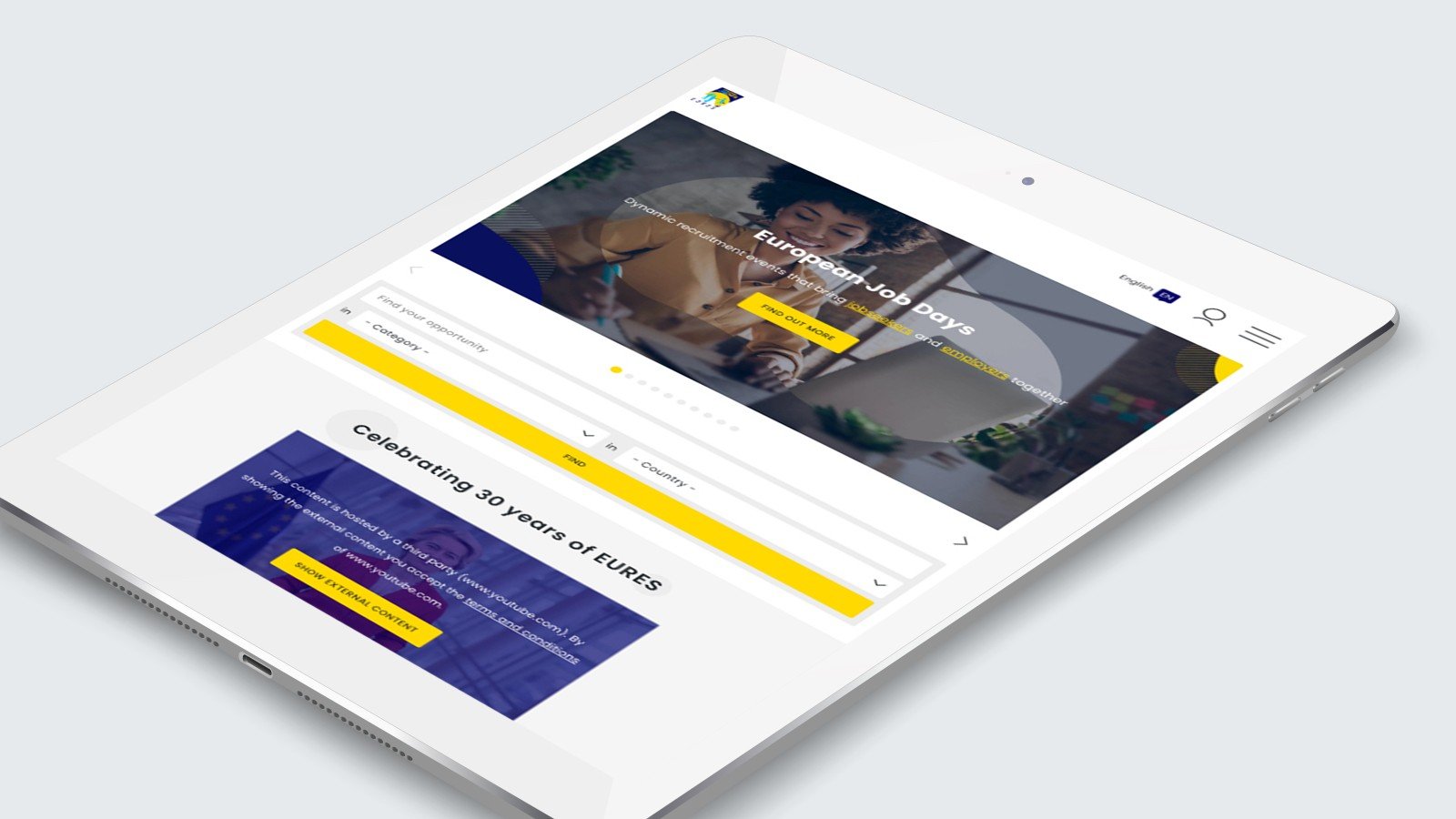 Screenshot of the European Job Days homepage on a tablet