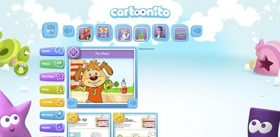 Screenshot of the Cartoonito homepage