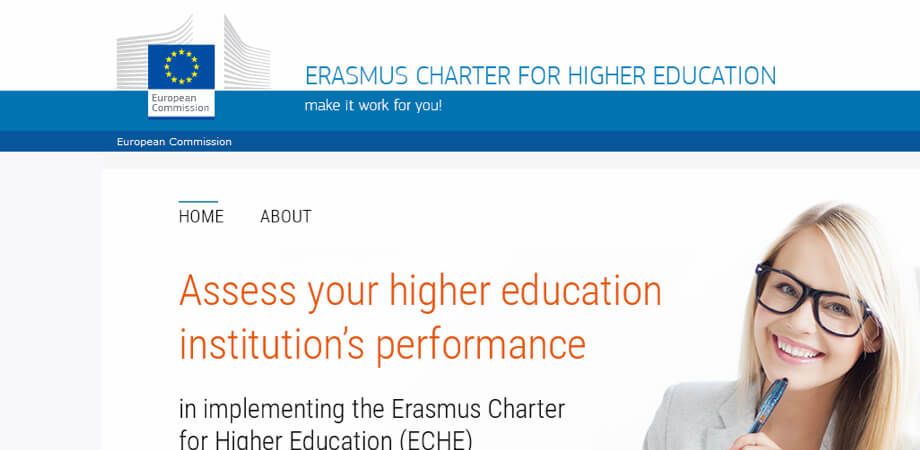Screenshot of the Erasmus Charter For Higher Education homepage