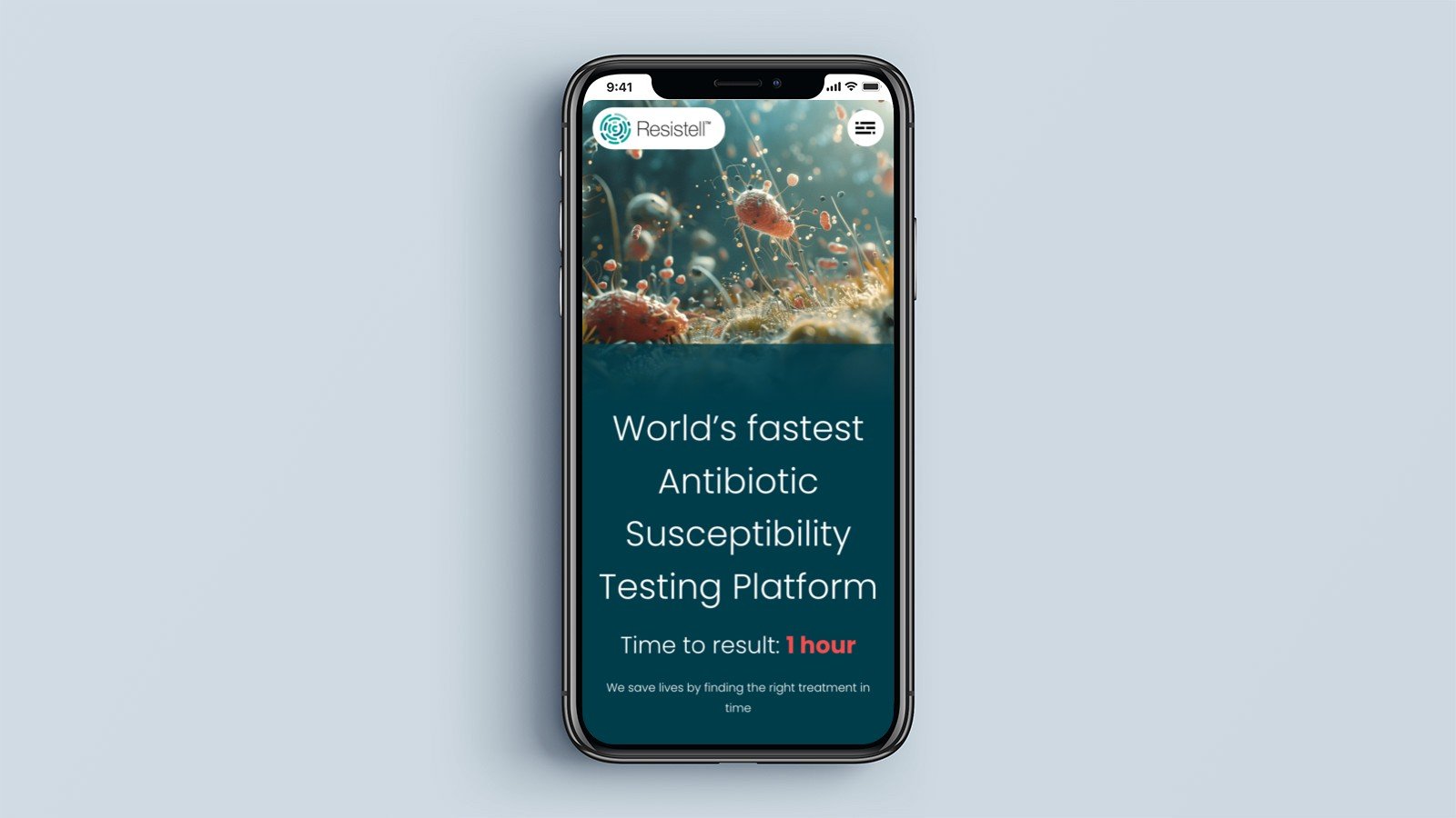 Screenshot of the Resistell homepage on a mobile phone