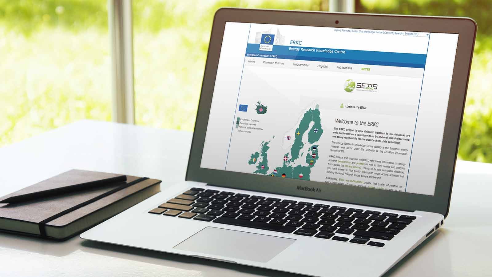 Screenshot of the Energy Research Knowledge Center homepage on a laptop