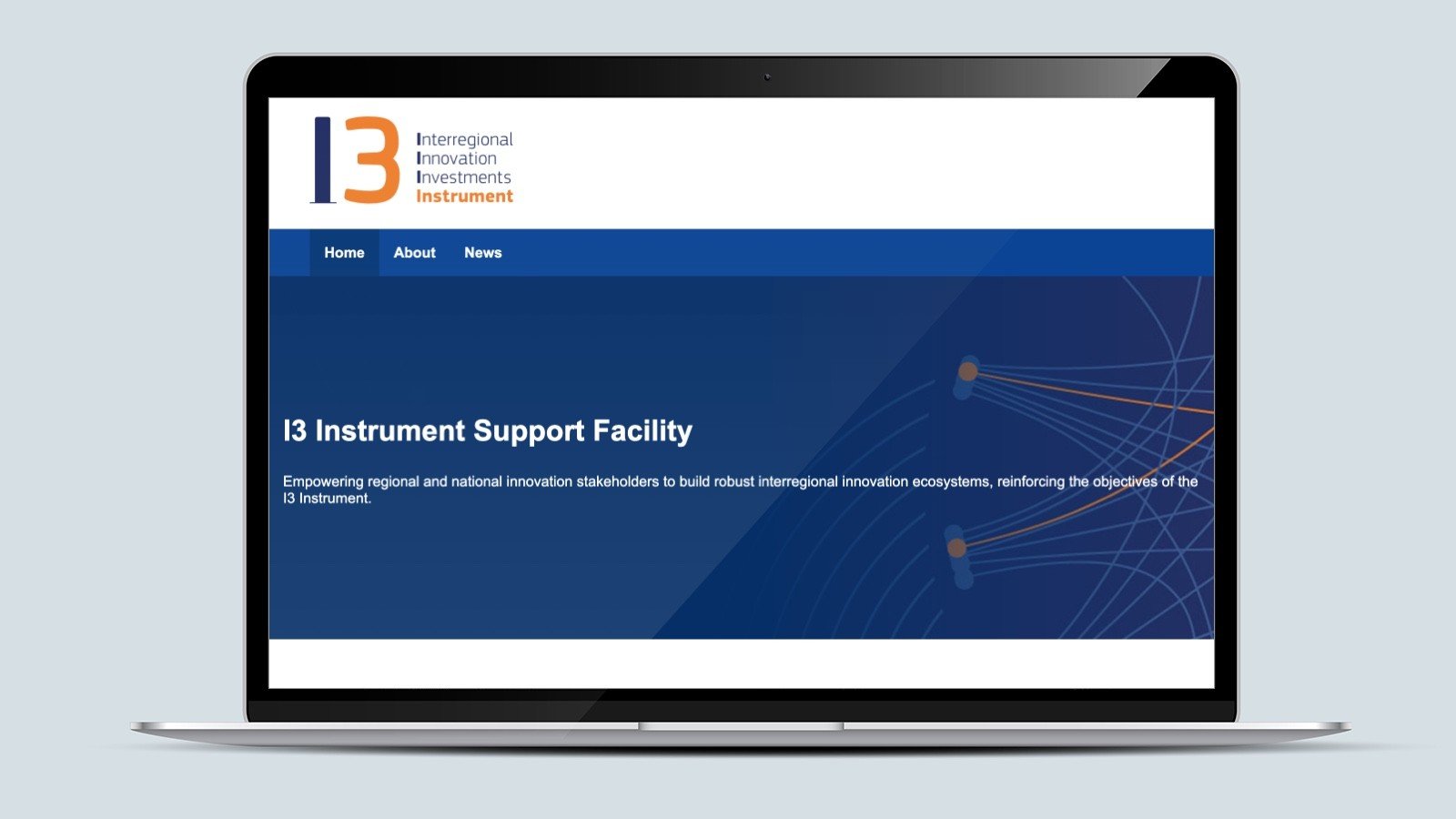Screenshot of the I3 Support Facility homepage on a laptop
