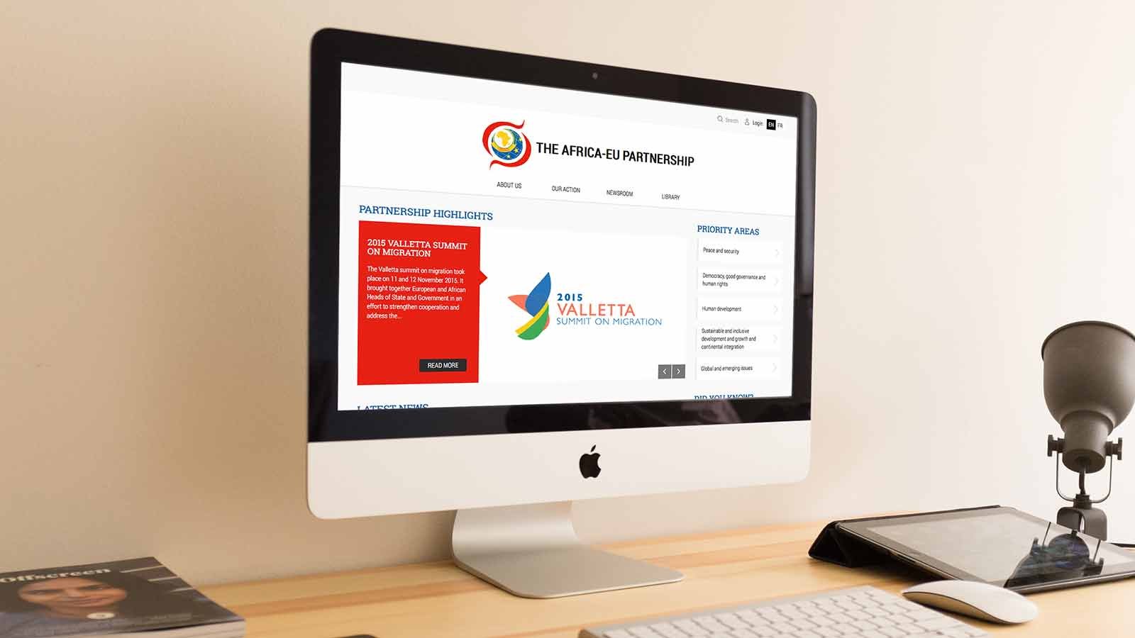 Screenshot of the The Africa-EU Partnership homepage on a laptop