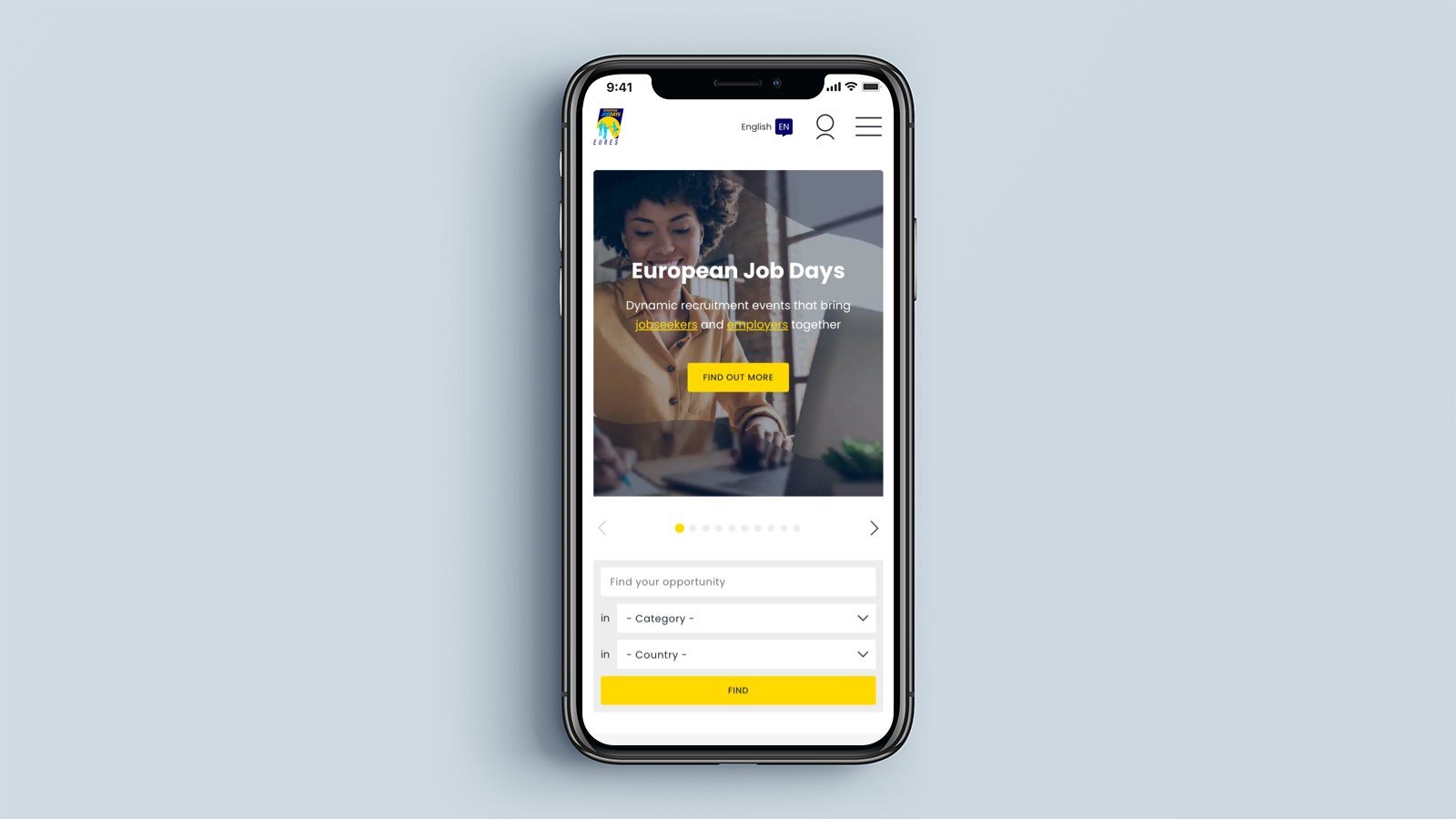 Screenshot of the European Job Days homepage on a mobile phone