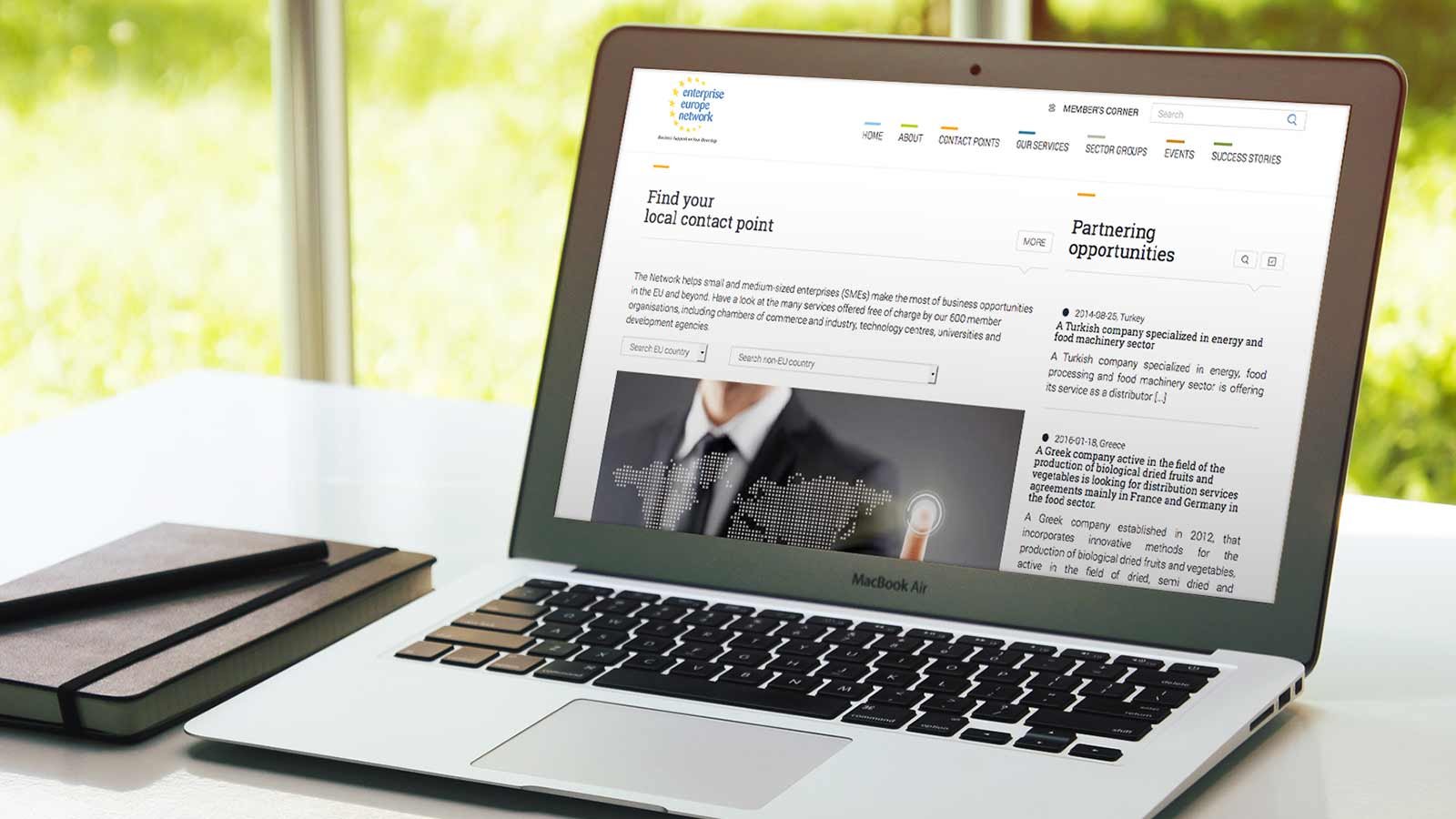 Screenshot of the Enterprise Europe Network homepage on a laptop