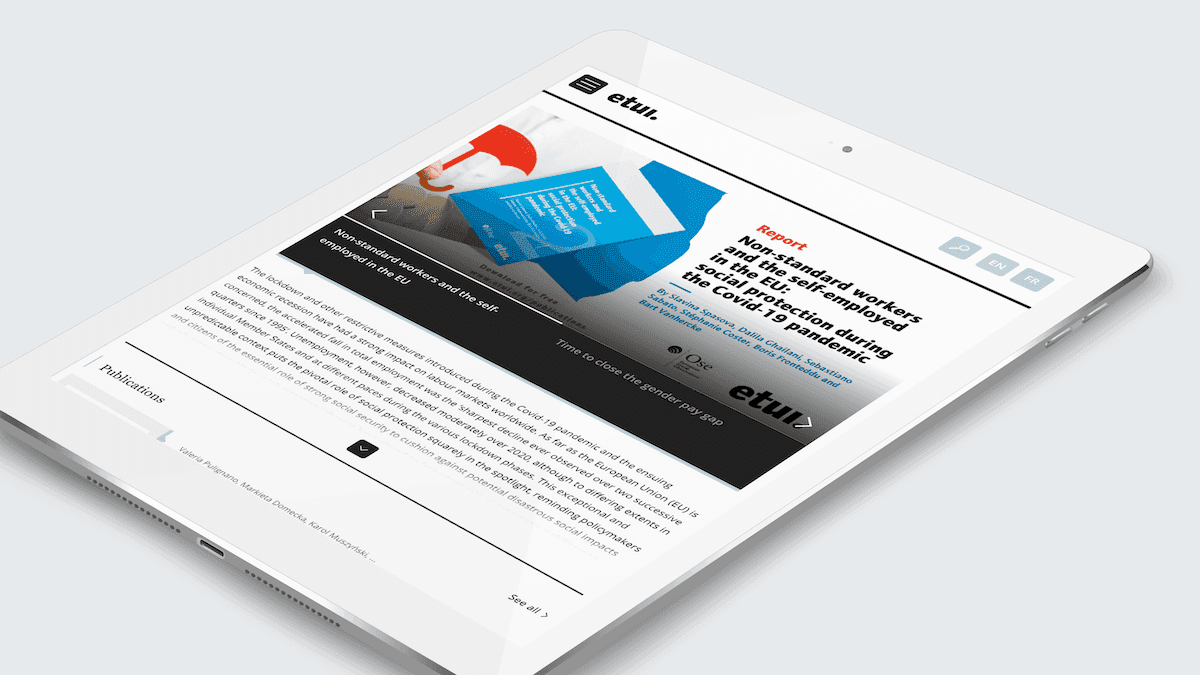 Screenshot of the ETUI homepage on a tablet