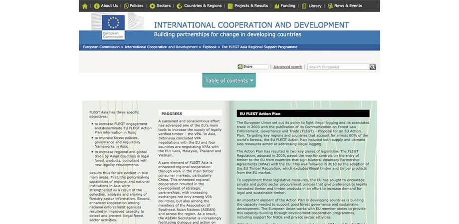 Screenshot of the FLEGT Asia - Flipbook homepage
