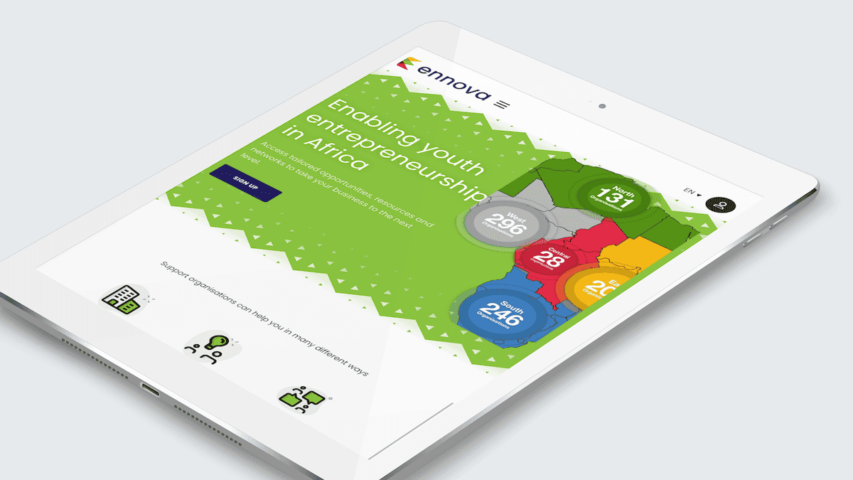 Screenshot of the Ennova Africa for African Development Bank homepage on a tablet