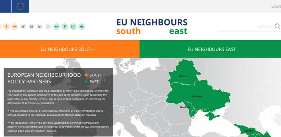 Screenshot of the EU Neighbours homepage